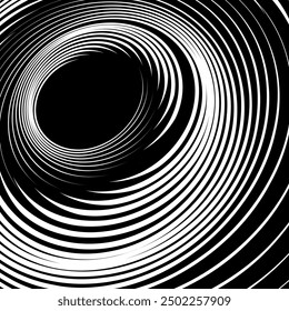 Vortex Whirl Rotation Movement Design. Abstract Textured Black and White Background. Vector Art.