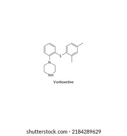 Vortioxetine Molecule Flat Skeletal Structure, SARI - Selective Serotonin Reuptake Inhibitor. Vector Illustration On White Background.