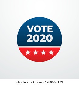 Vote 2020 symbol, pin, logo, icon, vector graphic, design concept, sign, with red and blue colors isolated on a light background. 