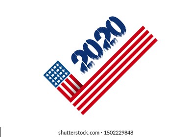 Vote 2020 in USA, banner design. American patriotic background election day. Usa debate of president voting. Election voting poster. Political election campaign. Flyer vector blue red white logo.