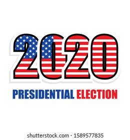 Vote 2020 in USA, banner design. American patriotic background election day. Usa debate of president voting. Election voting poster. Political election campaign. Flyer vector blue red white logo.