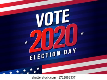 Vote 2020 in USA, banner design. American patriotic background election day. Usa debate of president voting. Election voting poster or flyer vector template. Political election campaign