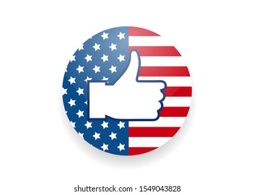 Vote 2020 in USA, thumbs up flag USA silhouette  design. American patriotic background election day. Usa debate of president voting. Election voting poster. Political election campaign.
