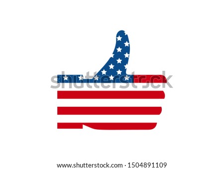 Vote 2020 in USA, thumbs up flag USA silhouette  design. American patriotic background election day. Usa debate of president voting. Election voting poster. Political election campaign.