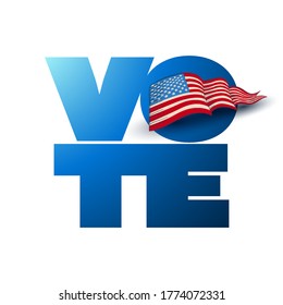 Votar 2020 en EEUU. Diseño vectorial tipográfico. Debate sobre la votación del presidente en Estados Unidos. Diseño del voto electoral. Campaña electoral política.