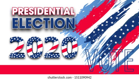 Vote 2020 USA. United States of America Presidential Election. Dynamic design elements for a flyer, presentations, poster. Colorful modern banner the color of national flag. Vector illustration.