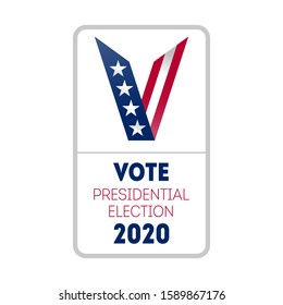 Vote 2020 in USA, vertical banner design for presidential election day. Vector design template of poster, flyer or sticker for Political election campaign.