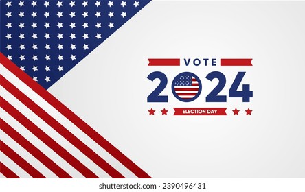 Vote 2024 election day USA. US debate voting poster. Vote 2024 in United States, Vector Illustration banner design with flags. Political election campaign