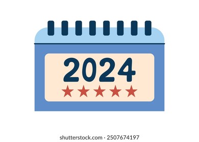 Vote 2024. Flip-up calendar with 2024 inscription and red stars. Element for election themed design. Isolated vector illustration.