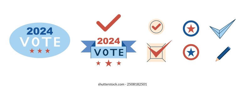 Vote 2024 illustrations set . Element for election design. Isolated vector illustration.