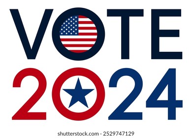 Vote 2024 poster. USA 2024 presidential elections event banner with flag and star. Elections in the United States. Voting in 2024 US federal elections