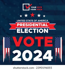 Votación 2024. Día de las elecciones presidenciales en estados unidos. Elecciones 2024 EE.UU. Cartel de la campaña electoral política. fondo, post, cartel, tarjeta, diseño de afiches con el día de votación 5 de noviembre EE.UU.