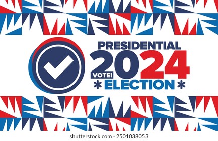 Vote 2024. Presidential Election 2024 in United States. Vote day, November 5. US Election campaign. Make your choice!Patriotic american vector illustration. Poster, card, banner and background