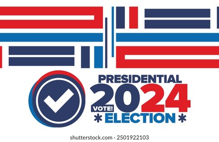 Vote 2024. Presidential Election 2024 in United States. Vote day, November 5. US Election campaign. Make your choice!Patriotic american vector illustration. Poster, card, banner and background