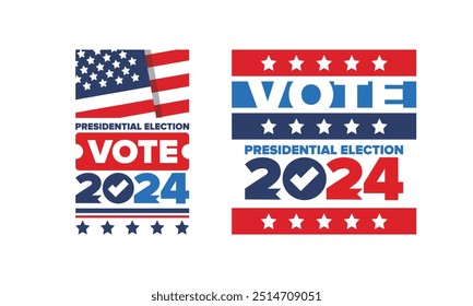 Vote 2024. Presidential Election 2024 in United States. Vote day, November 5. US Election. Patriotic american element. Poster, card, banner and background. Vector illustration