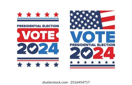 Vote 2024. Presidential Election 2024 in United States. Vote day, November 5. US Election. Patriotic american element. Poster, card, banner and background. Vector illustration