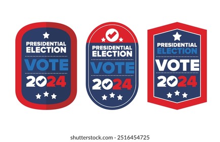 Votação 2024. Eleição Presidencial de 2024 nos Estados Unidos. Dia da votação, 5 de novembro. Eleição nos Estados Unidos. Elemento patriótico americano. Cartaz, cartão, faixa e fundo. Ilustração vetorial