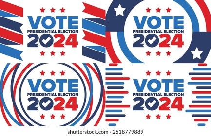 Votação 2024. Eleição Presidencial de 2024 nos Estados Unidos. Dia da votação, 5 de novembro. Eleição nos Estados Unidos. Elemento patriótico americano. Cartaz, cartão, faixa e fundo. Ilustração vetorial