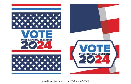 Vote 2024. Presidential Election 2024 in United States. Vote day, November 5. US Election. Patriotic american element. Poster, card, banner and background. Vector illustration