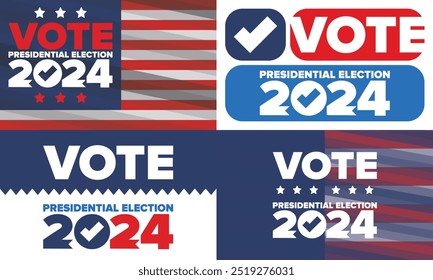 Vote 2024. Presidential Election 2024 in United States. Vote day, November 5. US Election. Patriotic american element. Poster, card, banner and background. Vector illustration