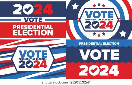 Vote 2024. Presidential Election 2024 in United States. Vote day, November 5. US Election. Patriotic american element. Poster, card, banner and background. Vector illustration