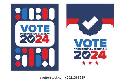 Vote 2024. Presidential Election 2024 in United States. Vote day, November 5. US Election. Patriotic american element. Poster, card, banner and background. Vector illustration