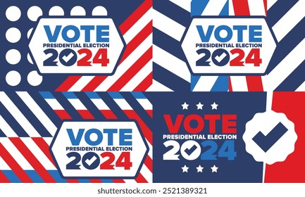 Vote 2024. Presidential Election 2024 in United States. Vote day, November 5. US Election. Patriotic american element. Poster, card, banner and background. Vector illustration