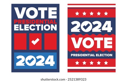 Votação 2024. Eleição Presidencial de 2024 nos Estados Unidos. Dia da votação, 5 de novembro. Eleição nos Estados Unidos. Elemento patriótico americano. Cartaz, cartão, faixa e fundo. Ilustração vetorial