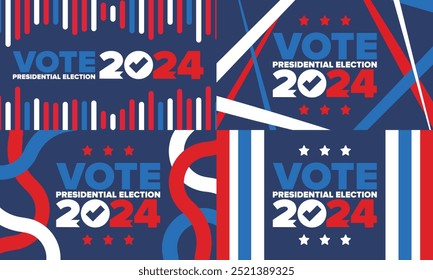 Vote 2024. Presidential Election 2024 in United States. Vote day, November 5. US Election. Patriotic american element. Poster, card, banner and background. Vector illustration