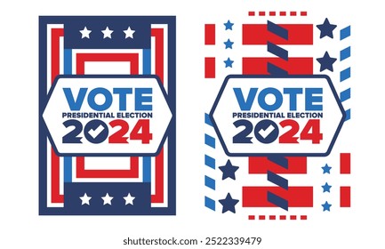 Vote 2024. Presidential Election 2024 in United States. Vote day, November 5. US Election. Patriotic american element. Poster, card, banner and background. Vector illustration