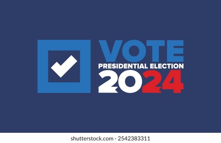 Vote 2024. Presidential Election 2024 in United States. Vote day, November 5. US Election. Patriotic american element. Poster, card, banner and background. Vector illustration