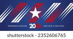 Vote 2024 Presidential Election in USA, Political election campaign banner with blue background. USA Presidential Election 2024. USA star with american flag colors and symbols