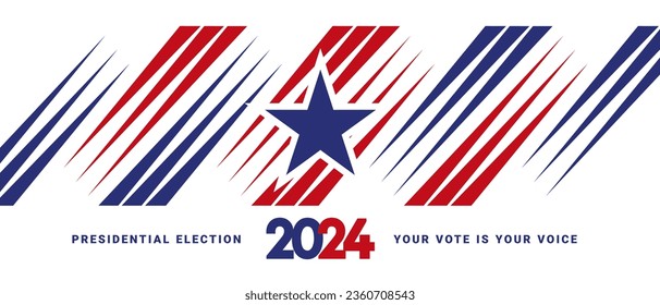 Vote 2024 Presidential Election in USA, Political election campaign banner with white background. USA Presidential Election 2024. USA star with american flag colors and symbols