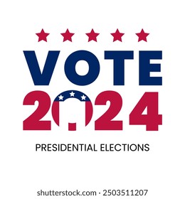 Vote 2024. Presidential Elections. Patriotic american poster, card, banner or background. Vector flat illustration. Red, blue colors