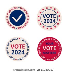 Vote 2024. Round sticker set. Election campaign. Flat isolated vector illustration