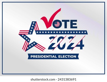 Vote 2024 symbols. USA Presidential Election 2024. Check mark icon. Vote label on white background. 2024 vote for United States of America. Vector illustration. Political election campaign emblem logo