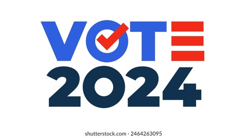 Vote 2024. US American presidential election 2024. Vote inscription, badge, sticker. Presidential election banner Vote 2024, poster, sign. Political election campaign symbol. Vector Illustration