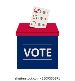 Vote 2024. Voting ballot box with ballot paper. Election campaign. Flat isolated vector illustration