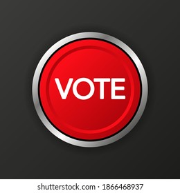 Vote 3D realistic red button on black background. Vector illustration.