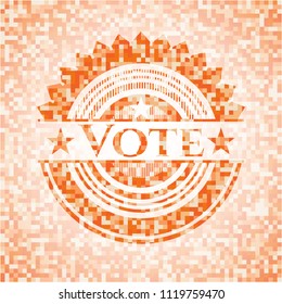 Vote abstract emblem, orange mosaic background