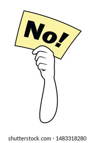vote against.hand holding a tablet with the word no. flat design isolated on white. adapted for web sites and mobile applications. vector image