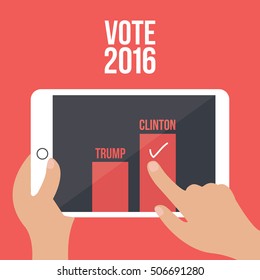 vote america for Clinton on a tablet illustration isolated in a red background