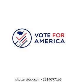 Vote for America logo. Hands forming checkmark in lineart style with united states map. Presidential election vector design.