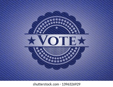 Vote badge with denim background. Vector Illustration. Detailed.