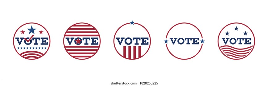 Vote badge logo set with circle and star in blue and red colour