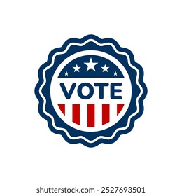 Vote badge. Presidential election day in the United States. Vote 2024. Election 2024 USA isolated background. Vector illustration.