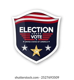 Vote badge shield. Presidential election day in the United States. Vote 2024. Election 2024 USA isolated background. Vector illustration.