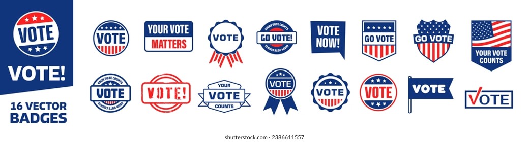 Vote badges. Vote badges set. Flat style.