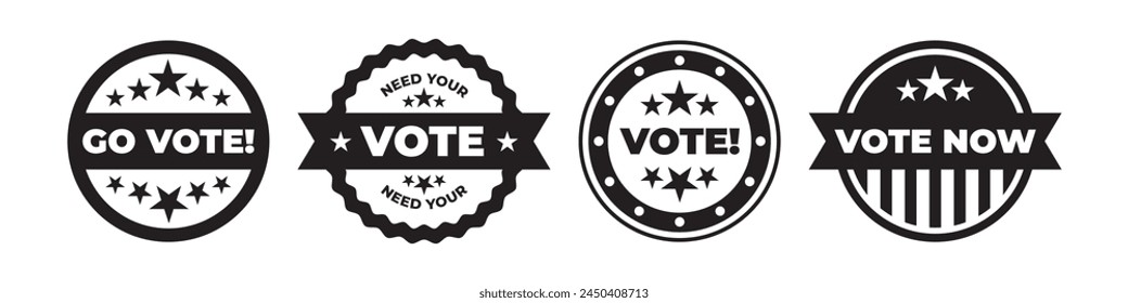 Vote bagdes set. Election sticker collection. Circle label voting sign.