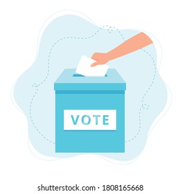 Vote ballot box. A hand putting a vote into the box. Election concept.